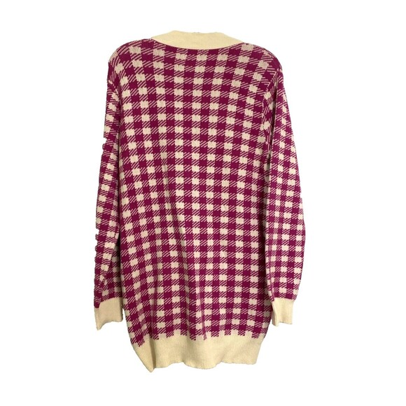 Who What Wear Cardigan Long Sweater Size M Pink Houndstooth Gold Buttons Pockets - Picture 2 of 14